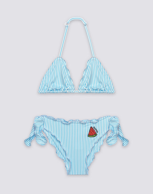 BIKINI BAMBINA STAMPA JUICY STRIPES CON RICAMO FRUTTA