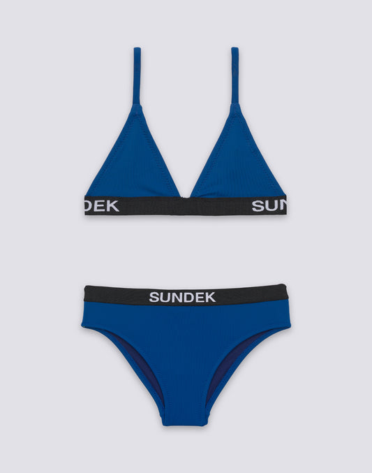 BIKINI DE NIÑA CON TOP TRIANGULAR Y BAÑADOR FIJO CON ELÁSTICO LOGO