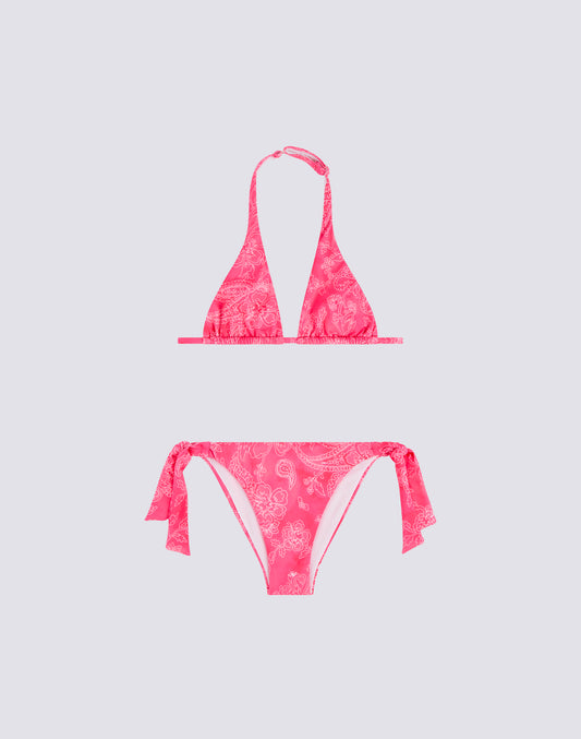 BIKINI POUR FILLE AVEC TRIANGLE AMÉRICAIN ET SLIP À LACETS MOTIF HIBI PAISLEY