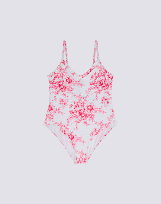 MAILLOT DE BAIN ENTIER POUR FILLE IMPRIMÉ ROSE DE JOIE