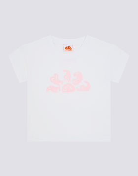 COMFORT GIRLS' T-SHIRT WITH MULTILOGO PRINT ON THE BACK