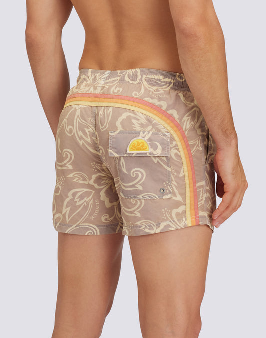 TRAJE DE BAÑO CORTO ICONIC DE TAFETÁN CON CINTURA ELÁSTICA GOLDENWAVE ESTAMPADO SK23 