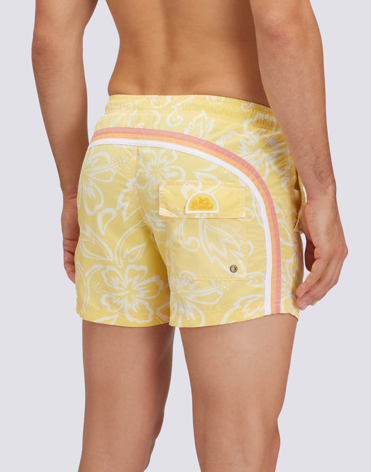TRAJE DE BAÑO CORTO ICONIC DE TAFETÁN CON CINTURA ELÁSTICA GOLDENWAVE ESTAMPADO SK23 