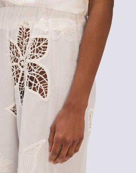 PANTALONI LUNGHI DONNA IN SANGALLO CON VITA ELASTICATA