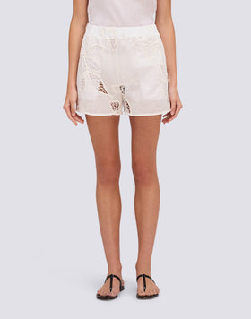 SHORT FEMME À TAILLE ÉLASTIQUE EN BRODERIE ANGLAISE