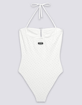 WOMEN'S ONE-PIECE SWIMSUIT WITH RHINESTONES AND COVERED BACK