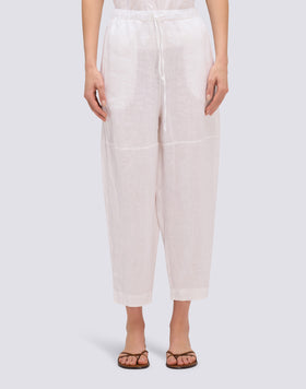 LINEN LONG TROUSERS WITH ADJUSTABLE ELASTICATED WAISTBAND