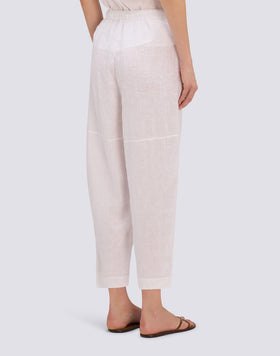 LINEN LONG TROUSERS WITH ADJUSTABLE ELASTICATED WAISTBAND