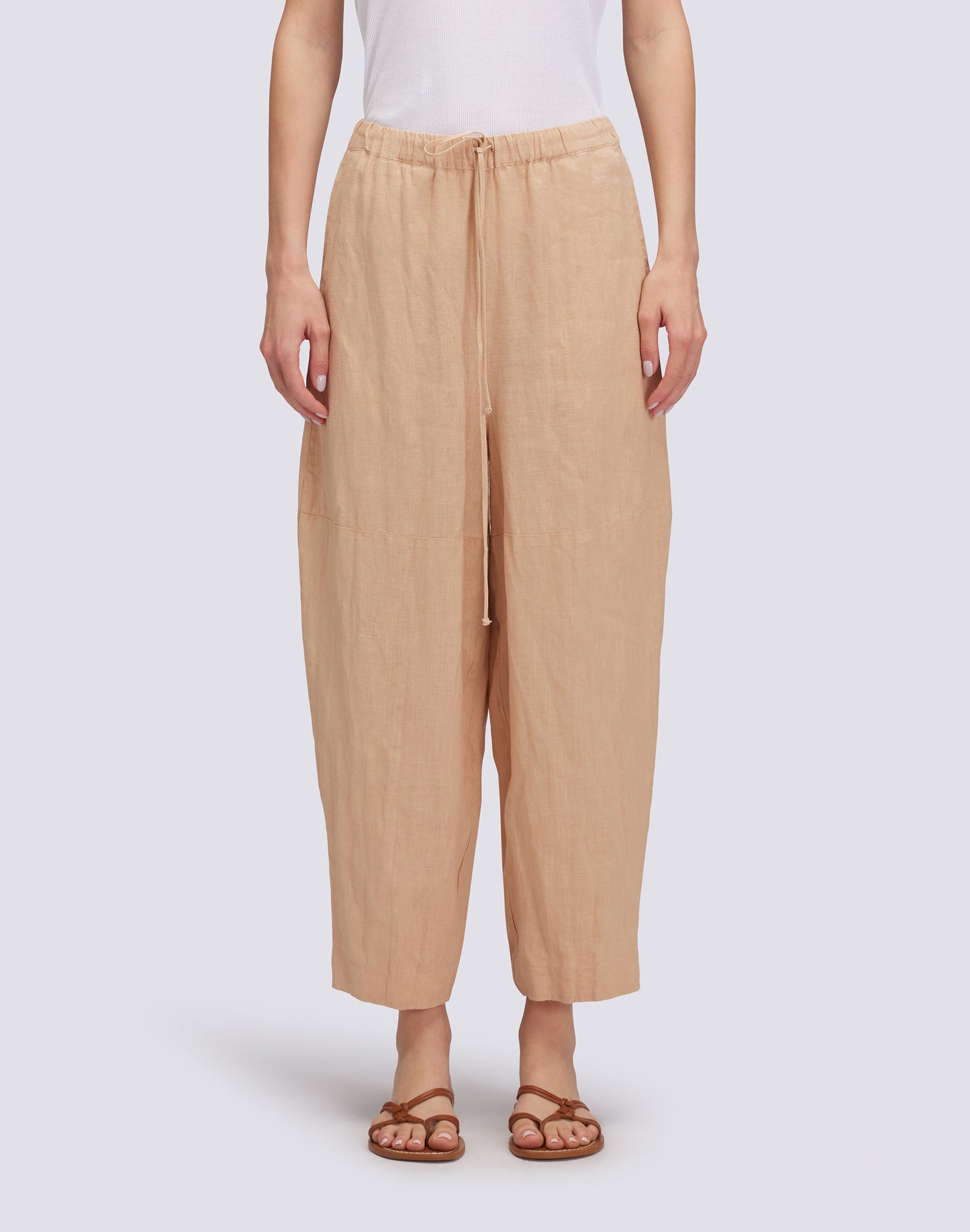 PANTALON LONG EN LIN AVEC CEINTURE ÉLASTIQUE RÉGLABLE