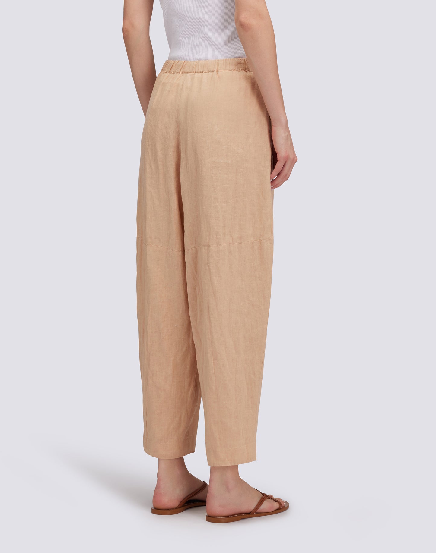 LINEN LONG TROUSERS WITH ADJUSTABLE ELASTICATED WAISTBAND