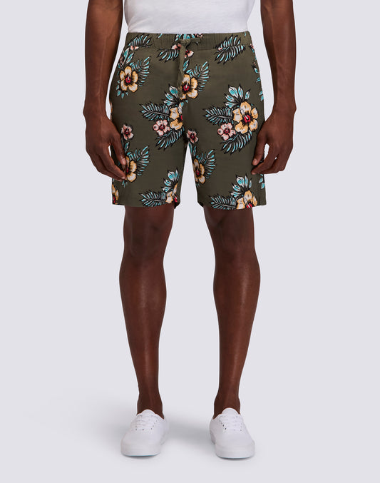 PANTALÓN CORTO ESTAMPADO DE VISCOSA POPELÍN