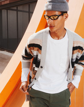 MAXI CARDIGAN DE HOMBRE A RAYAS CON BOTONES