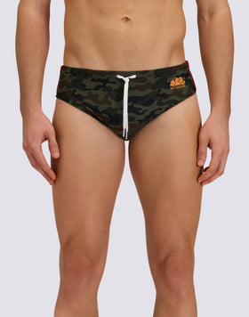 CAMOU FLASH SWIM SHORTS WITH TRICOLOUR SIDE STRIPE