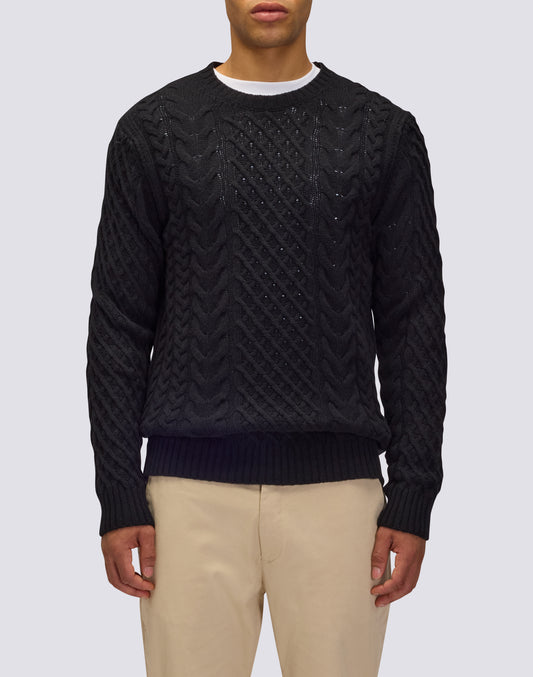 JERSEY DE CUELLO REDONDO PARA HOMBRE CON TRENZAS DE LANA MERINO Y CACHEMIRA