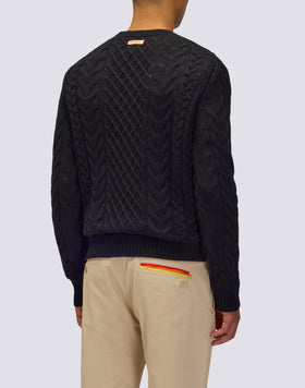 JERSEY DE CUELLO REDONDO PARA HOMBRE CON TRENZAS DE LANA MERINO Y CACHEMIRA