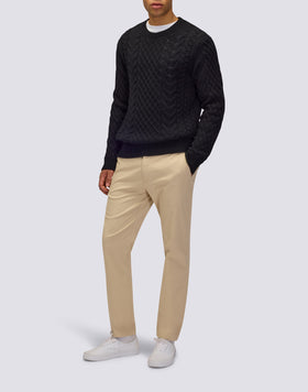 JERSEY DE CUELLO REDONDO PARA HOMBRE CON TRENZAS DE LANA MERINO Y CACHEMIRA