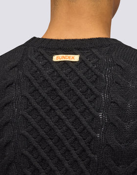 JERSEY DE CUELLO REDONDO PARA HOMBRE CON TRENZAS DE LANA MERINO Y CACHEMIRA