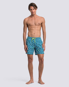 MEN'S MID-LENGTH SWIMSHORTS WITH ELASTIC WAIST AND UPSIDE DOWN PRINT IN REPREVE® RECYCLED POLYESTER