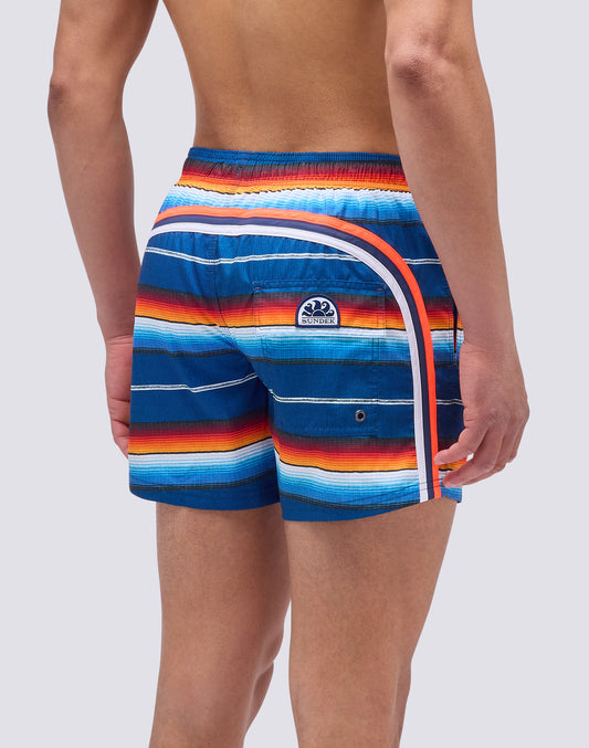 SHORT SWIMSUIT WITH ELASTIC WAIST AND EL PASO STRIPES PRINT