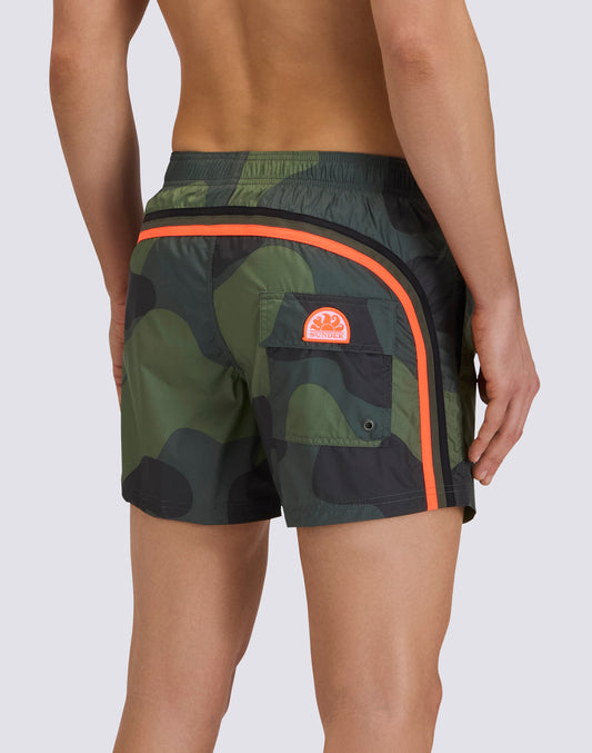 MAILLOT DE BAIN COURT POUR HOMME AVEC TAILLE ÉLASTIQUE, IMPRIMÉ CAMOUFLAGE, TISSU RIP-STOP