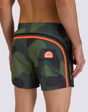 MAILLOT DE BAIN COURT POUR HOMME AVEC TAILLE ÉLASTIQUE, IMPRIMÉ CAMOUFLAGE, TISSU RIP-STOP