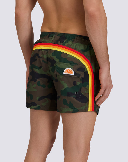 MEN'S SHORT SWIMSHORTS WITH ELASTIC WAIST AND CAMOU PRINT IN REPREVE® RECYCLED POLYESTER