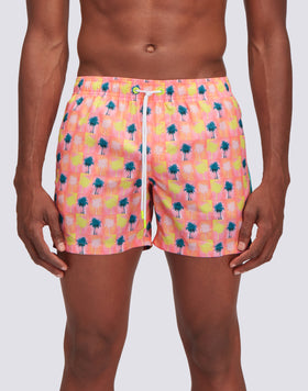 MAILLOT DE BAIN COURT À TAILLE ÉLASTIQUÉE REPREVE® AVEC IMPRESSION PALM COLLAGE