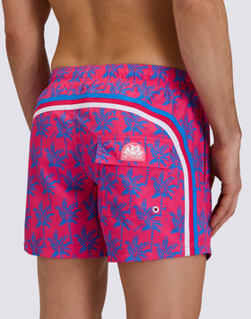 SHORT SWIMSHORTS WITH ELASTIC WAISTBAND IN REPREVE® RECYCLED POLYESTER WITH ABSTRAPALM PRINT