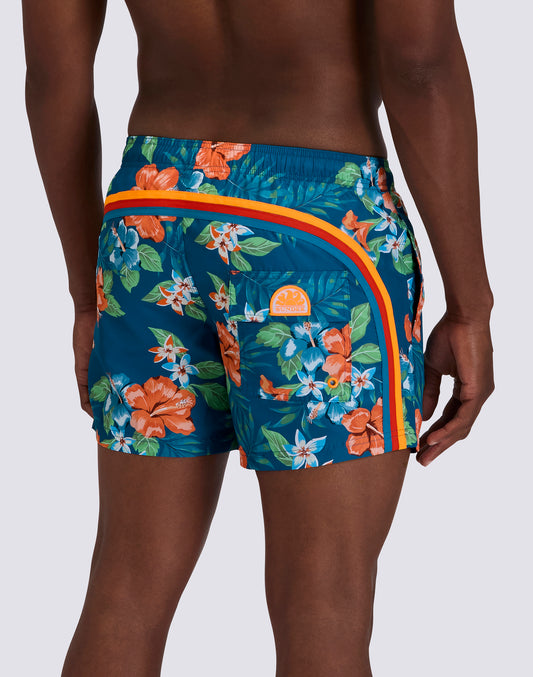 MAILLOT DE BAIN COURT À TAILLE ÉLASTIQUE EN POLYESTER RECYCLÉ REPREVE® AVEC IMPRIMÉ ISLAND BLISS