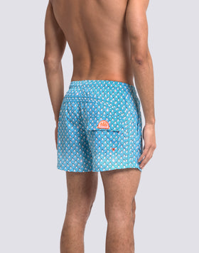 REPREVE® ELASTICATED WAIST SHORT SWIMSHORTS WITH PENGUINS PRINT