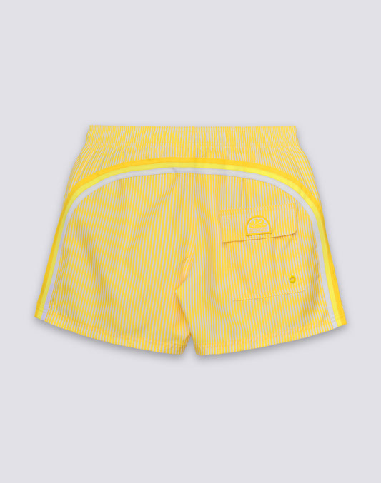 COSTUME DA BAGNO UOMO CORTO VITA ELASTICATA POLIESTERE RICICLATO REPREVE® CON STAMPA JUICY STRIPES CON RICAMO FRUTTA