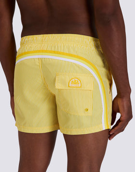 SHORT-LENGTH SWIMWEAR WITH ELASTICATED WAIST REPREVE® RECYCLED POLYESTER WITH JUICY STRIPE PRINT AND FRUIT EMBROIDERY
