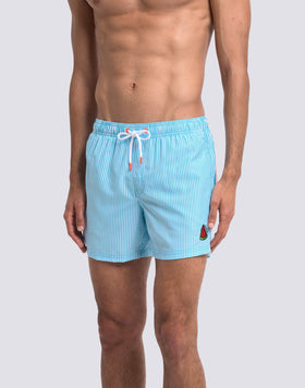 COSTUME DA BAGNO UOMO CORTO VITA ELASTICATA POLIESTERE RICICLATO REPREVE® CON STAMPA A RIGHE JUICY STRIPES CON RICAMO FRUTTA
