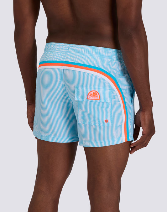 SHORT-LENGTH SWIMWEAR WITH ELASTICATED WAIST REPREVE® RECYCLED POLYESTER WITH JUICY STRIPE PRINT AND FRUIT EMBROIDERY