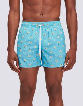 MAILLOT DE BAIN COURT À TAILLE ÉLASTIQUÉE REPREVE® AVEC IMPRESSION COZY PALM