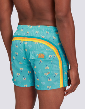 REPREVE® ELASTICATED WAIST SHORT SWIMSHORTS WITH COZY PALM PRINT
