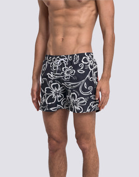 MAILLOT DE BAIN COURT POUR HOMME AVEC TAILLE ÉLASTIQUE ET IMPRIMÉ HIBISCUS D'ARCHIVES SK23