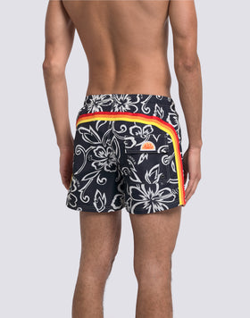 MAILLOT DE BAIN COURT POUR HOMME AVEC TAILLE ÉLASTIQUE ET IMPRIMÉ HIBISCUS D'ARCHIVES SK23