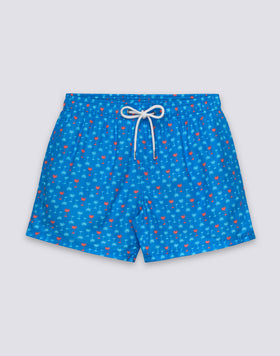 MEN'S SHORT SWIMSUIT WITH ELASTIC WAIST AND PALMAS PRINT IN RECYCLED POLY