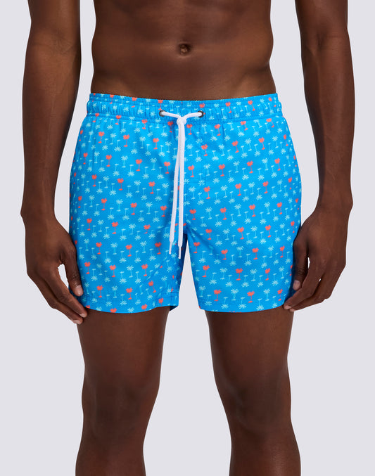 MAILLOT DE BAIN SHORT HOMME AVEC TAILLE ÉLASTIQUÉE ET IMPRIMÉ PALMIERS E N POLYESTER RECYCLÉ