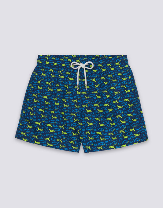 Maillot de bain court pour homme avec taille élastique et imprimé Fishaz en polyester recyclé