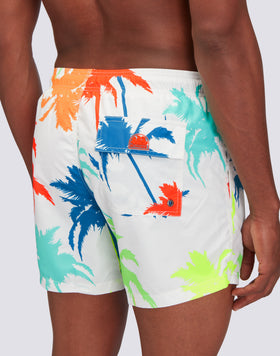 SHORT DE BAIN COURT À TAILLE ÉLASTIQUE AVEC IMPRIMÉ MULTIPALM EN POLY RECYCLÉ