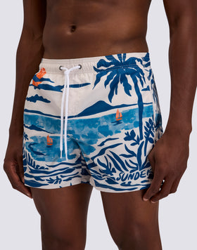 MAILLOT DE BAIN SHORT HOMME AVEC TAILLE ÉLASTIQUÉE ET IMPRIMÉ NOTALGIC SEA EN POLYESTER RECYCLÉ