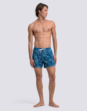 MEN'S SHORT SWIMSUIT WITH ELASTIC WAIST AND HIBI PAISLEY PRINT IN RECYCLED POLY