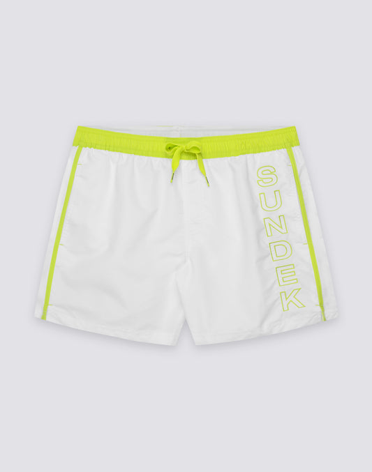 MAILLOT DE BAIN COURT À TAILLE ÉLASTIQUE ICONIC EN TAFFETAN AVEC PIPING CONTRASTÉ