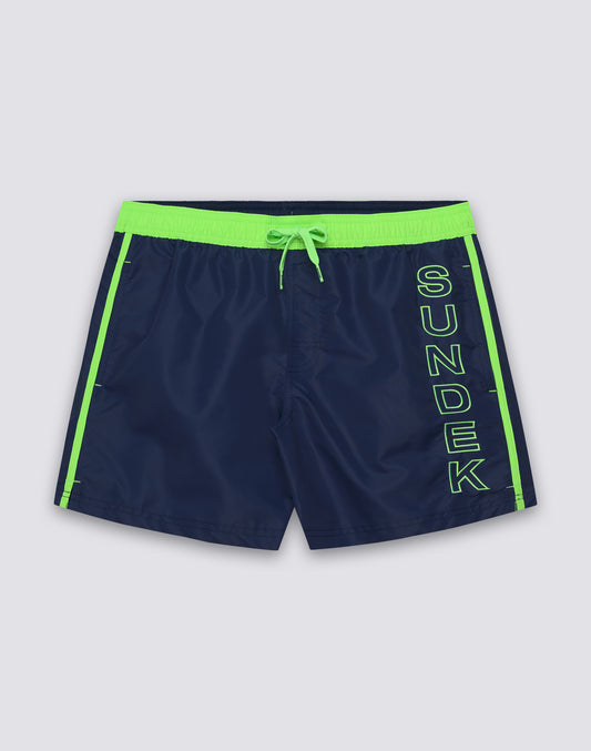 MAILLOT DE BAIN COURT À TAILLE ÉLASTIQUE ICONIC EN TAFFETAN AVEC PIPING CONTRASTÉ