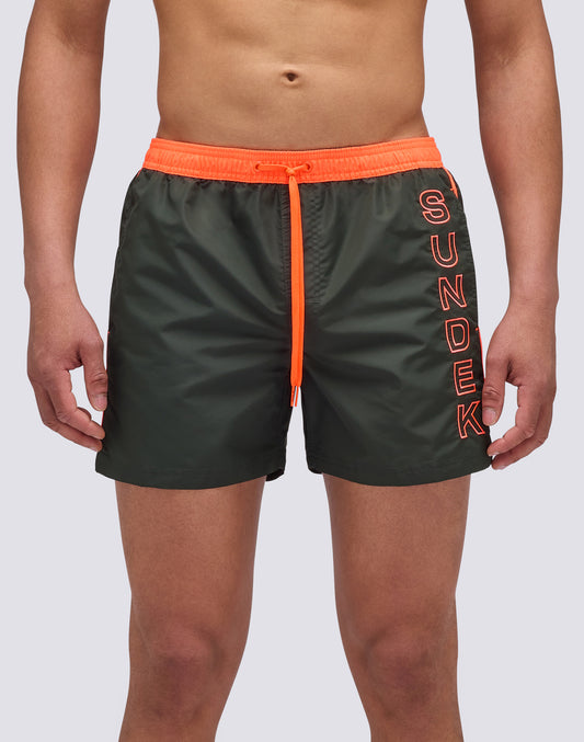 ICONIC TAFFETA ELASTICATED WAIST SHORT SWIMSHORTS WITH CONTRASTING PIPING