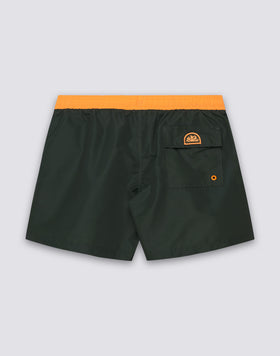 MAILLOT DE BAIN COURT À TAILLE ÉLASTIQUE ICONIC EN TAFFETAN AVEC PIPING CONTRASTÉ
