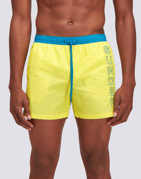 ICONIC TAFFETA ELASTICATED WAIST SHORT SWIMSHORTS WITH CONTRASTING PIPING