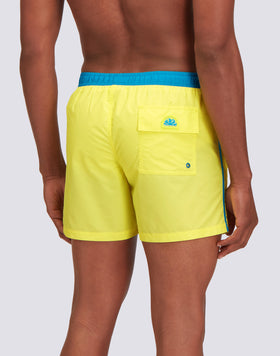 ICONIC TAFFETA ELASTICATED WAIST SHORT SWIMSHORTS WITH CONTRASTING PIPING